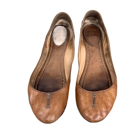 Frye Women's Carson Ballet Leather Flats in Tan Brown Size 8M - Picture 1 of 11